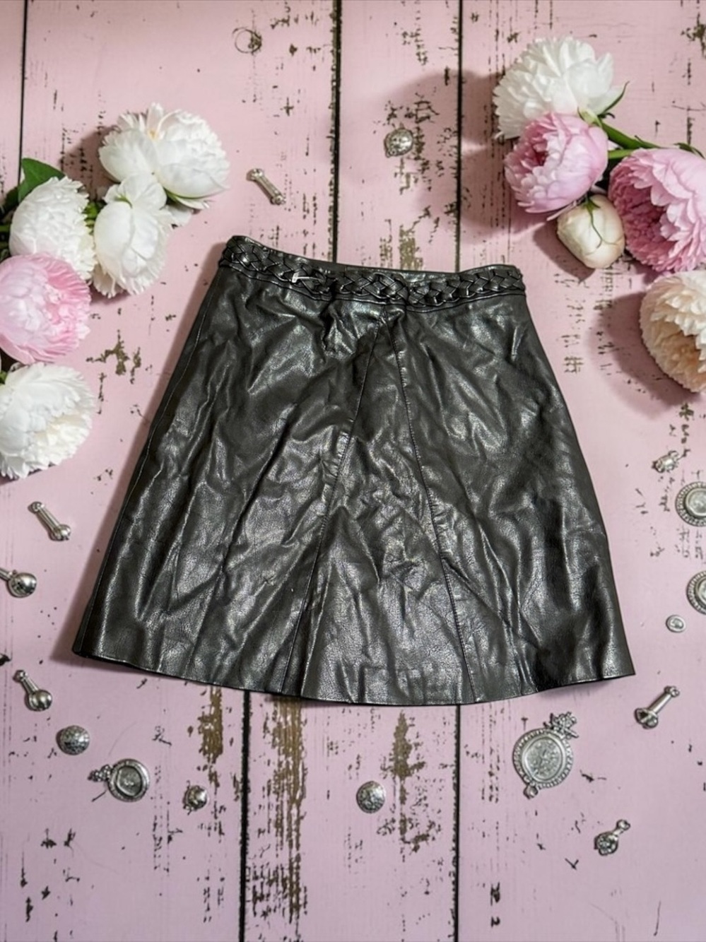 AMISU leather braided skirt